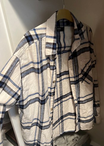 Mavi marka Düğmeli Gri Ekose erkek Keten Gömlek - Görsel 4