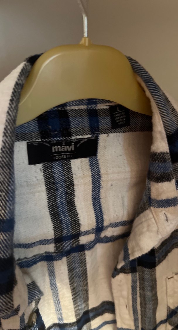 Mavi marka Düğmeli Gri Ekose erkek Keten Gömlek - Görsel 2