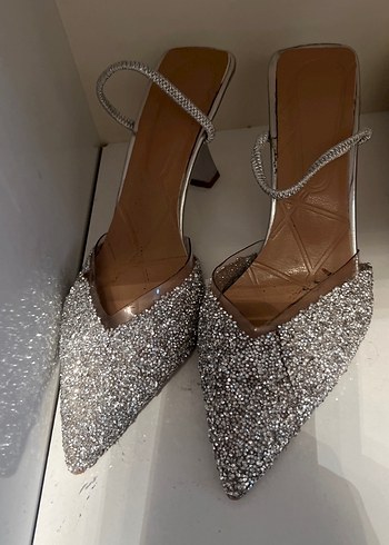 Gri Payetli Stiletto Topuklu Kadın Abiye Ayakkabı - Görsel 5