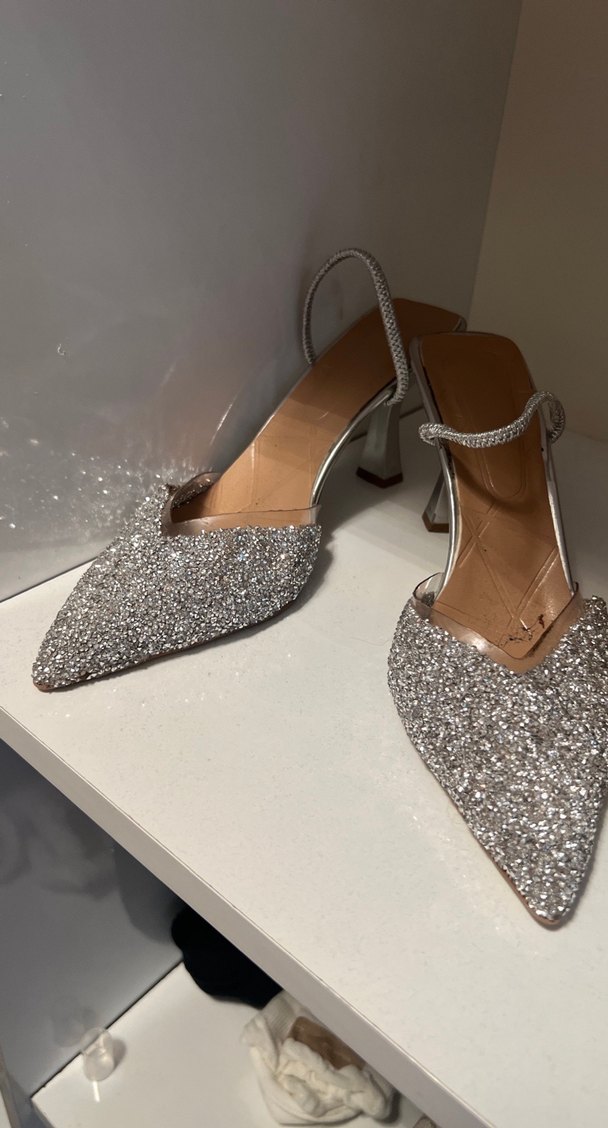 Gri Payetli Stiletto Topuklu Kadın Abiye Ayakkabı - Görsel 2