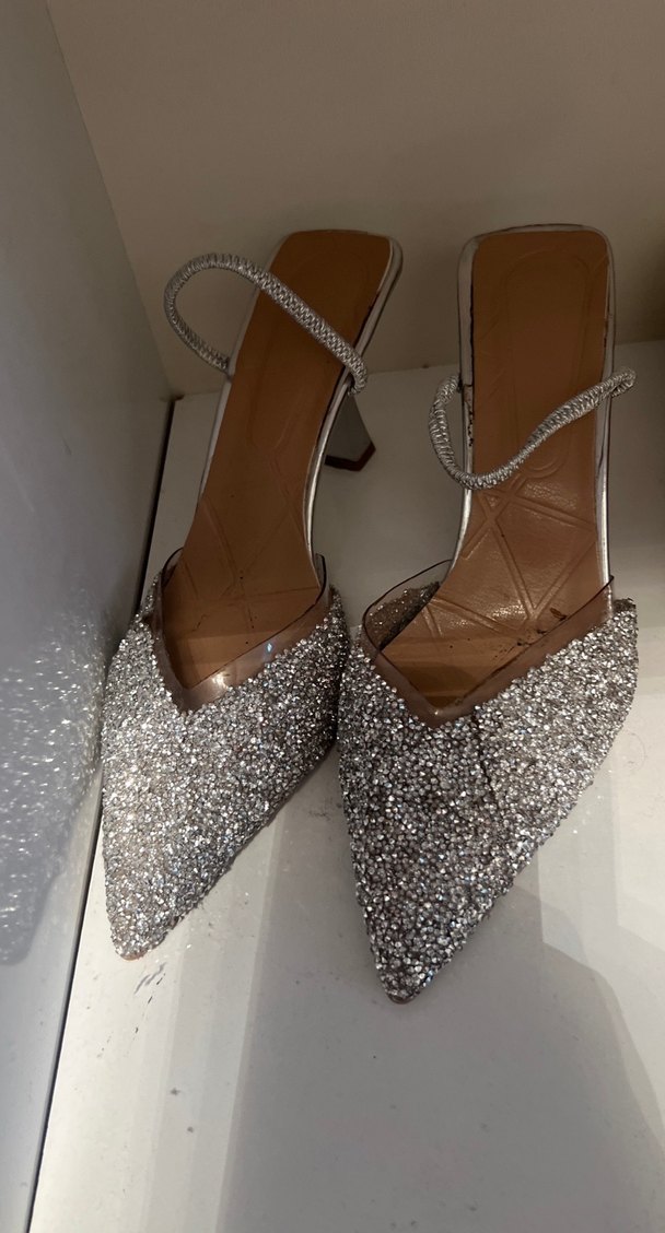 Gri Payetli Stiletto Topuklu Kadın Abiye Ayakkabı - Görsel 5