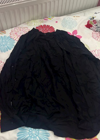 Siyah Uzun Kollu  Keten gömlek - Görsel 2