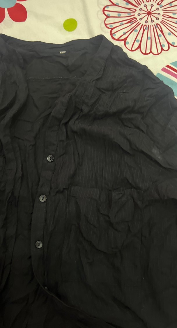 Siyah Uzun Kollu  Keten gömlek - Görsel 4