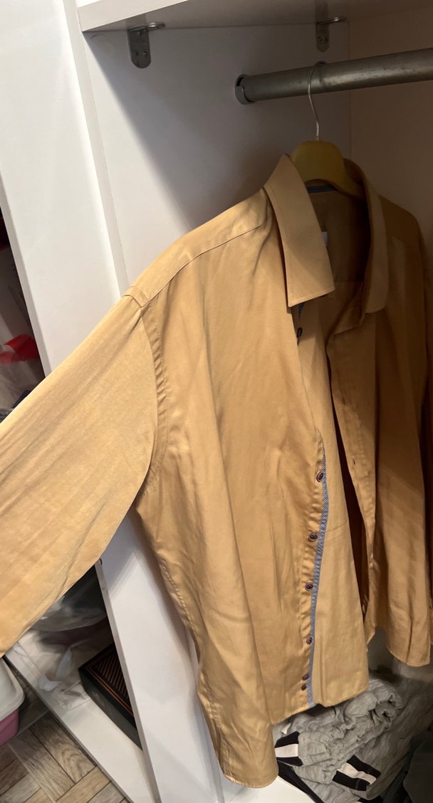 Camel Düğmeli Uzun Kollu saten Erkek Gömlek - Görsel 3