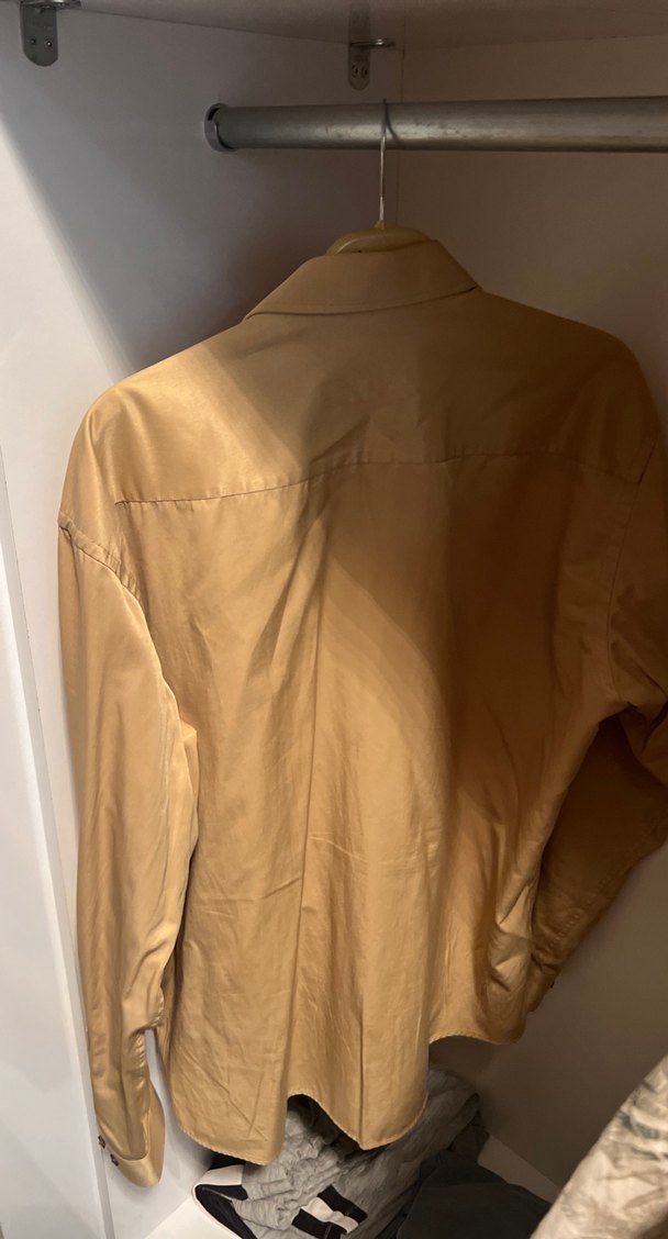 Camel Düğmeli Uzun Kollu saten Erkek Gömlek - Görsel 4