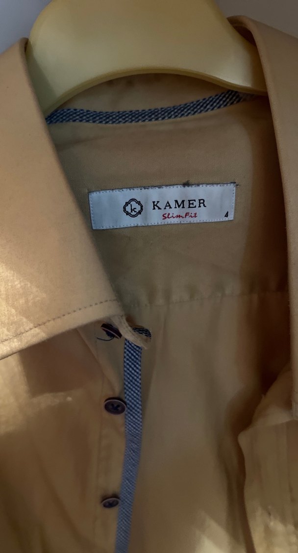 Camel Düğmeli Uzun Kollu saten Erkek Gömlek - Görsel 2