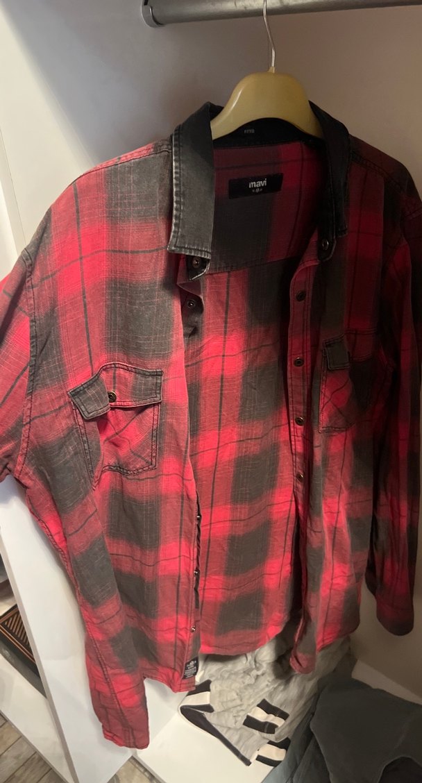 Kırmızı Siyah Uzun Kollu ekose Desenli Gömlek - Görsel 2