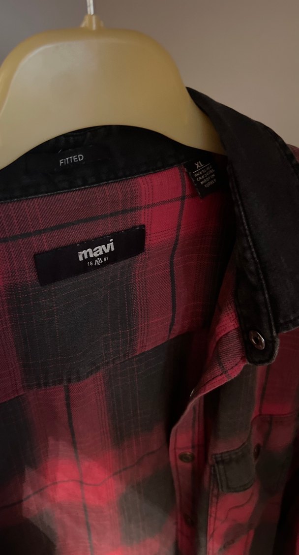 Kırmızı Siyah Uzun Kollu ekose Desenli Gömlek - Görsel 3