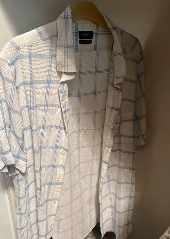 İmza Erkek mavi Beyaz Keten Kısa Kollu Kareli Gömlek - Görsel 2