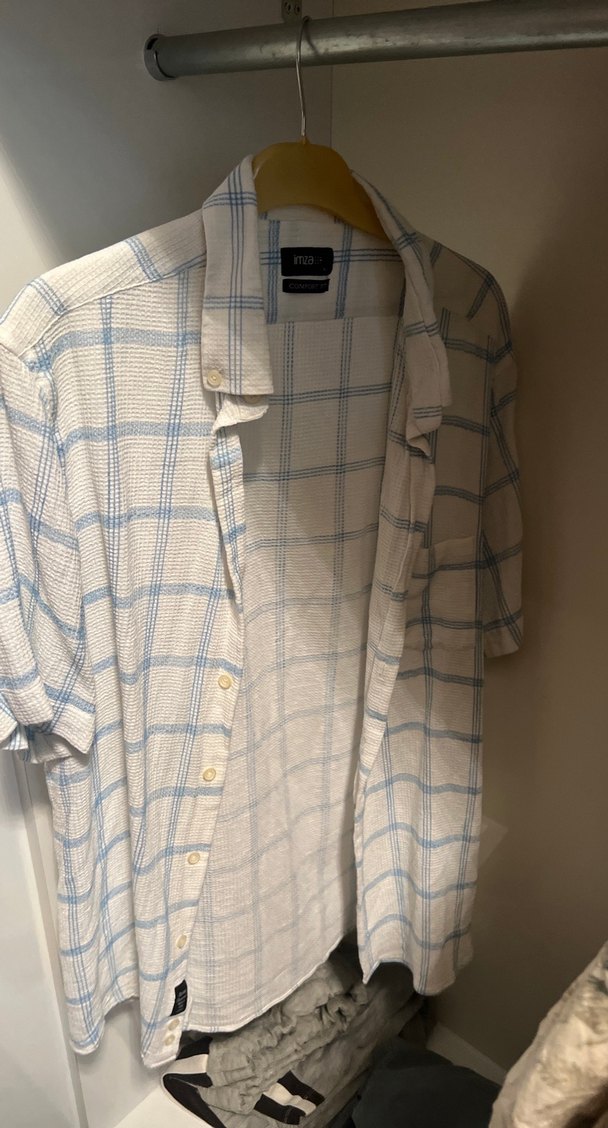 İmza Erkek mavi Beyaz Keten Kısa Kollu Kareli Gömlek - Görsel 2