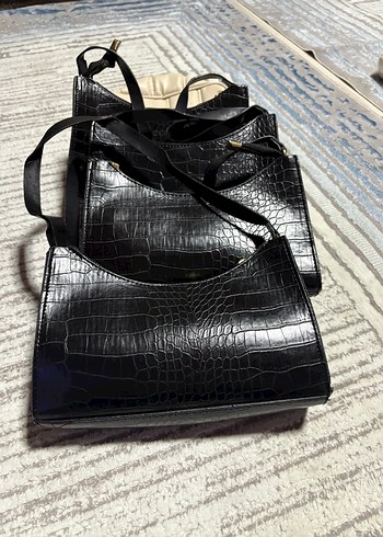 Siyah Deri Yılan Desenli Kadın Çanta - Görsel 3