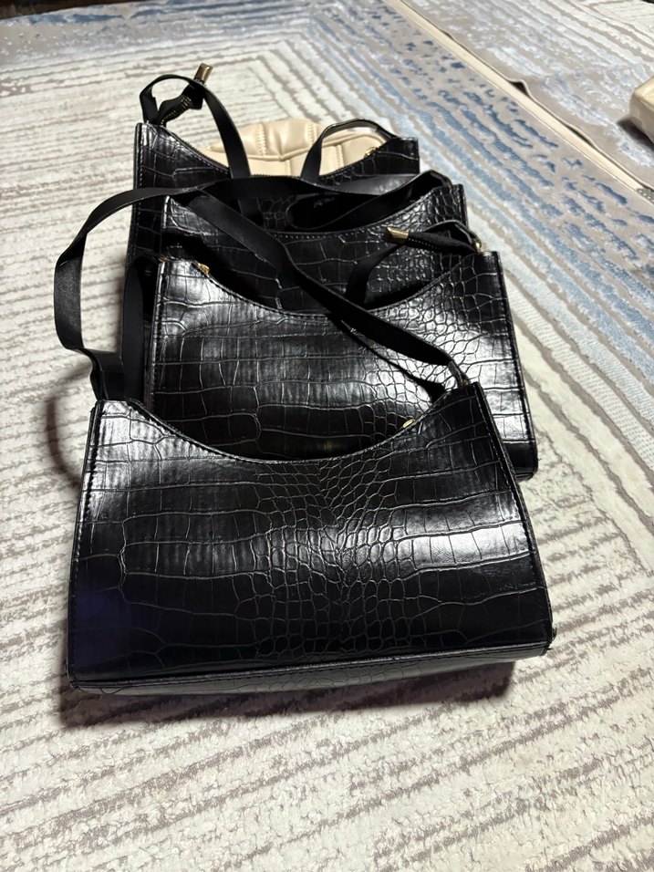 Siyah Deri Yılan Desenli Kadın Çanta - Görsel 3