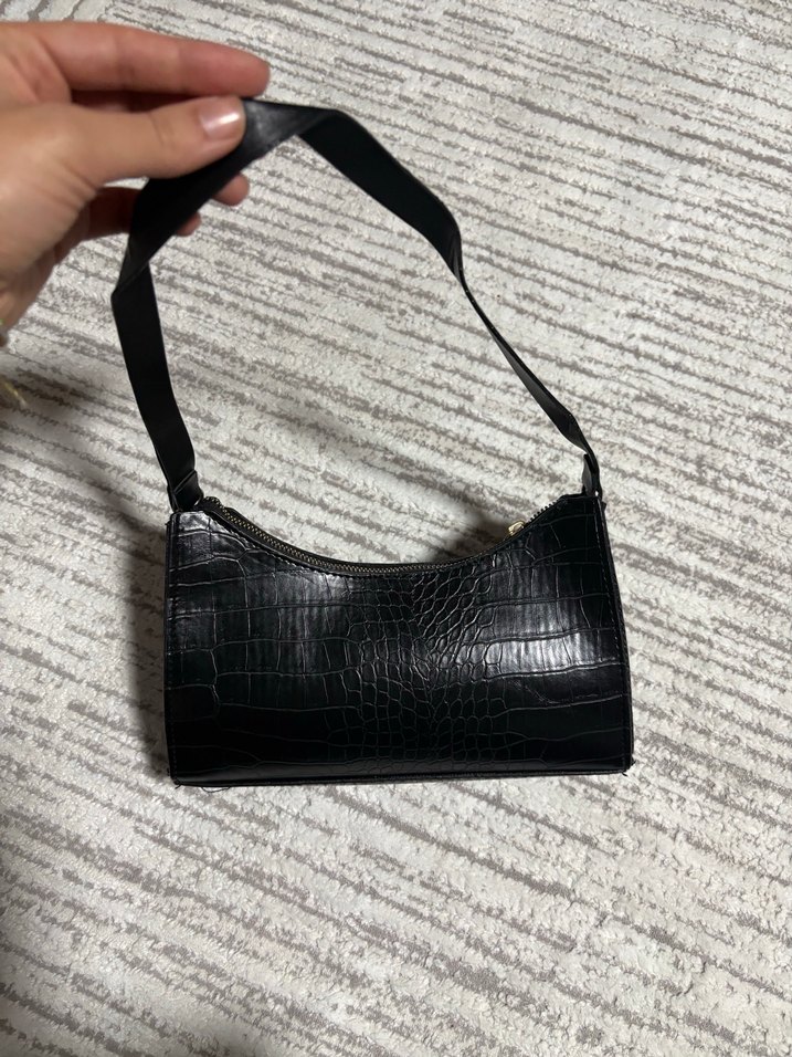 Siyah Deri Yılan Desenli Kadın Çanta - Görsel 4