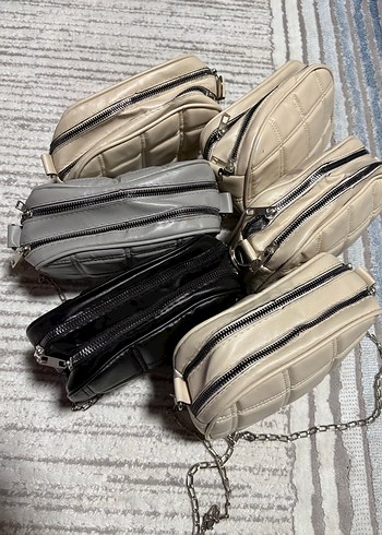 Tokalı Kare Desenli Gri Deri Kadın Çanta - Görsel 3