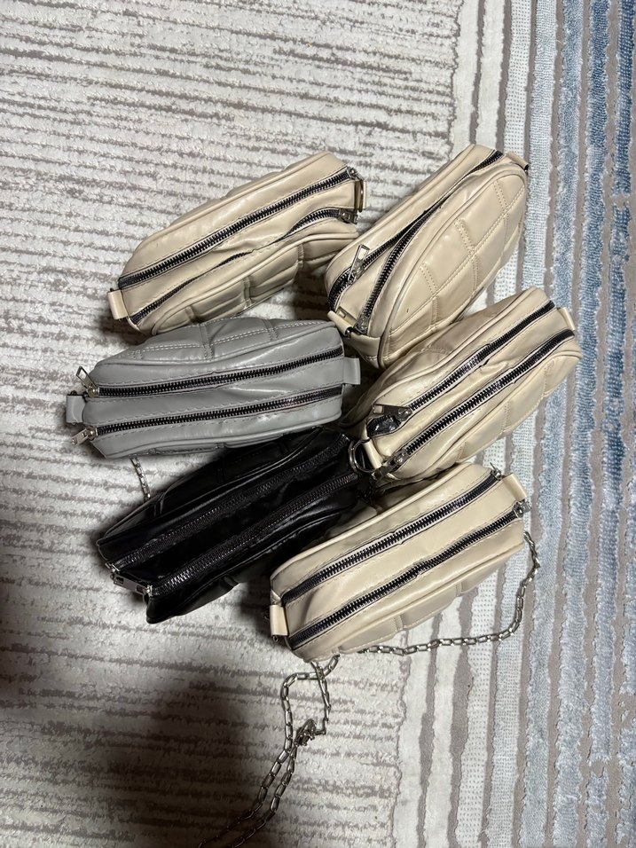 Tokalı Kare Desenli Gri Deri Kadın Çanta - Görsel 2