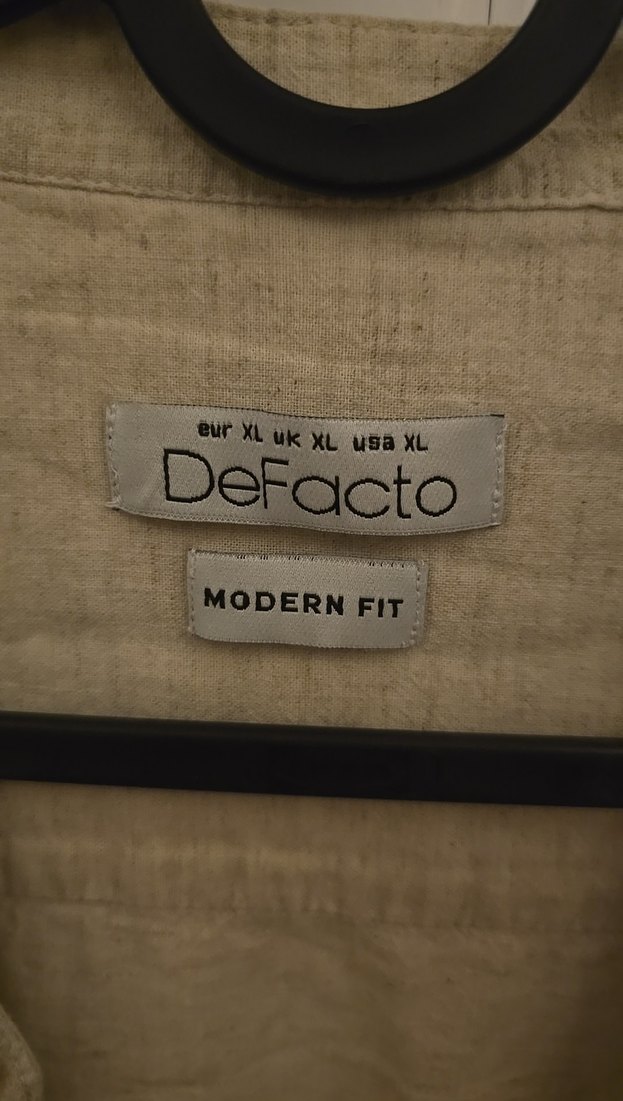 Bej Erkek Keten Gömlek, Düğmeli, Rahat Kesim - Görsel 2