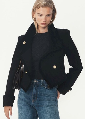 Düğmeli Siyah Mini Denim Blazer - Görsel 5