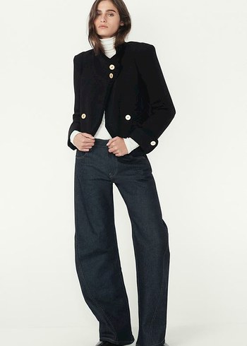 Düğmeli Siyah Mini Denim Blazer - Görsel 2