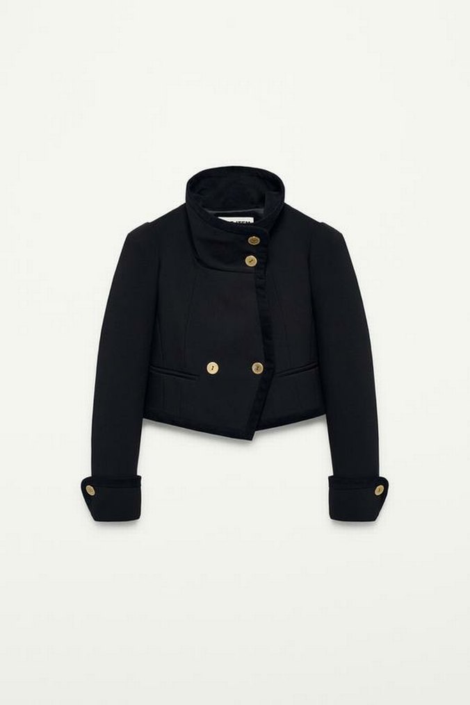 Düğmeli Siyah Mini Denim Blazer - Görsel 4