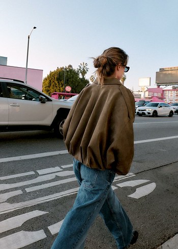 Kadın Kahverengi Denim Bomber Ceket - Görsel 5