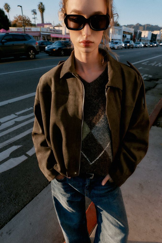 Kadın Kahverengi Denim Bomber Ceket - Görsel 2