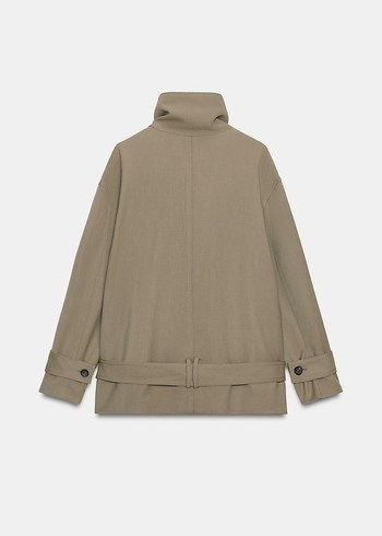 Kemerli Kısa Bej Deri Kadın Trençkot - Görsel 4