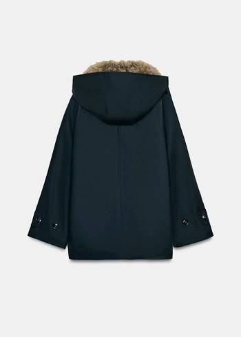 Gri Kürklü Kadın Denim Midi Kaban - Görsel 6