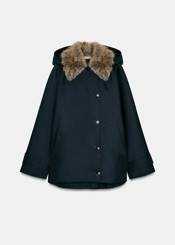 Gri Kürklü Kadın Denim Midi Kaban - Görsel 5