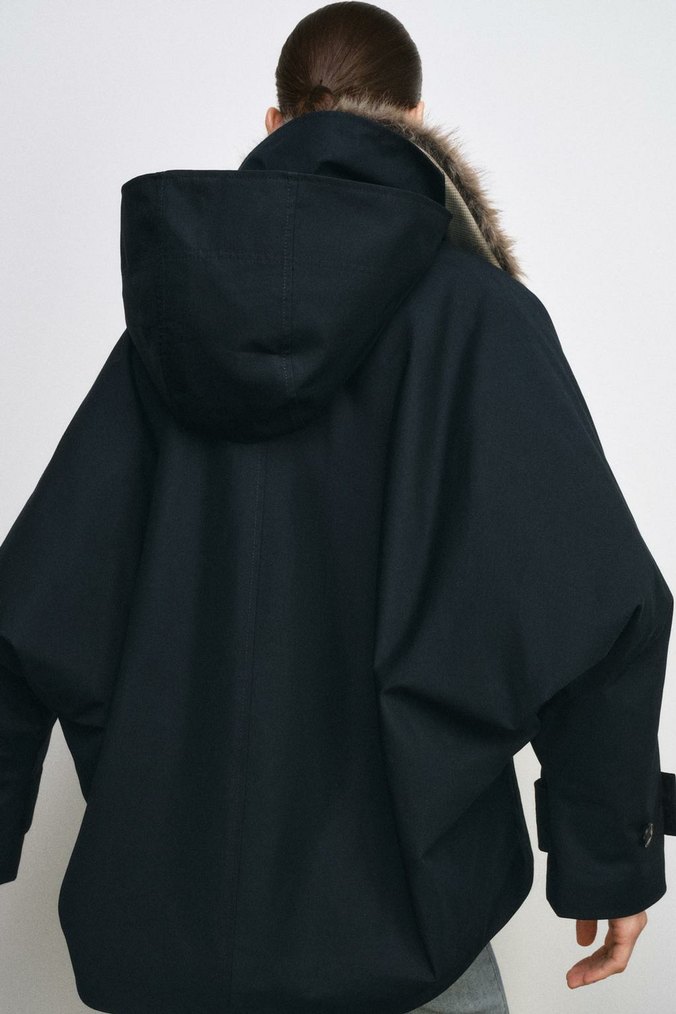 Gri Kürklü Kadın Denim Midi Kaban - Görsel 3