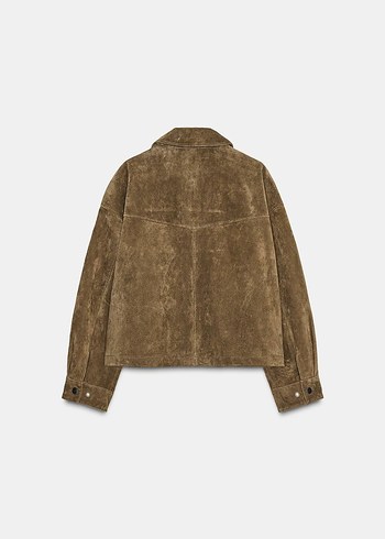 Bej Süet Kadın Ceket, Regular Fit, Midi Boy - Görsel 6