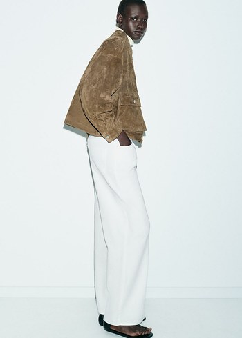 Bej Süet Kadın Ceket, Regular Fit, Midi Boy - Görsel 3