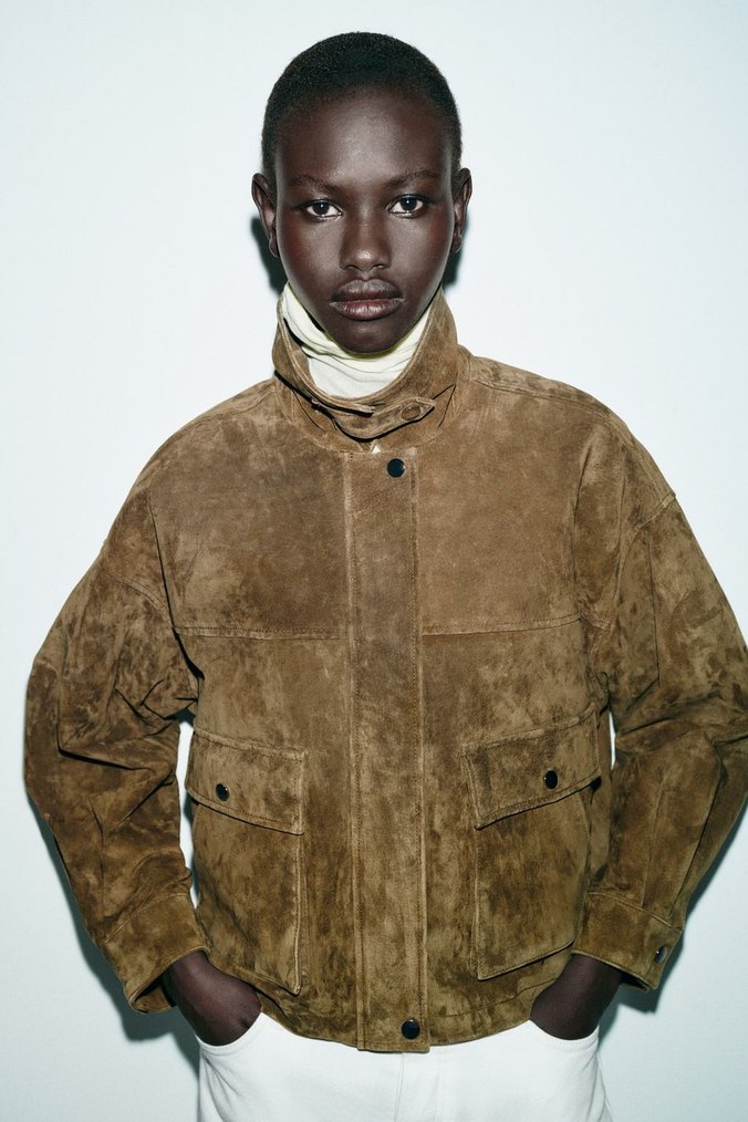 Bej Süet Kadın Ceket, Regular Fit, Midi Boy - Görsel 2