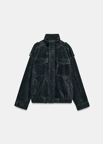 Çizgili Bej Mini Denim Ceket - Görsel 6