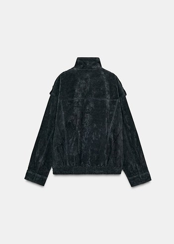 Çizgili Bej Mini Denim Ceket - Görsel 5