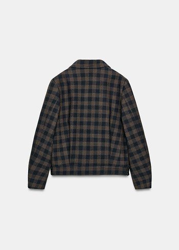 Düğmeli Kahverengi Ekose Kadın Blazer - Görsel 5