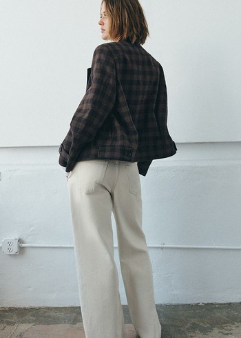 Düğmeli Kahverengi Ekose Kadın Blazer - Görsel 3