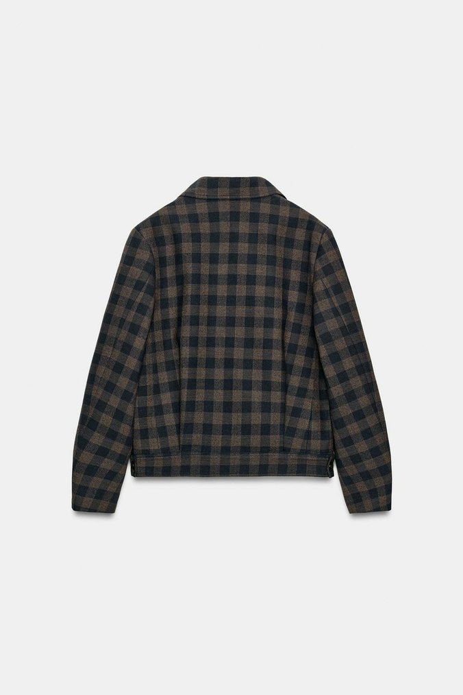 Düğmeli Kahverengi Ekose Kadın Blazer - Görsel 5