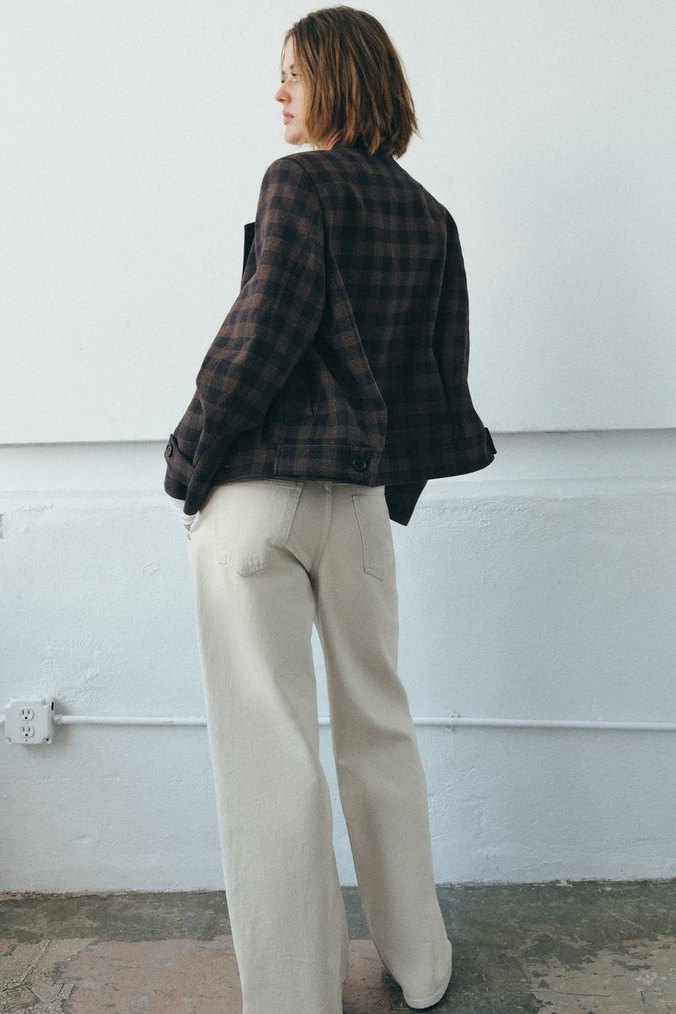 Düğmeli Kahverengi Ekose Kadın Blazer - Görsel 3