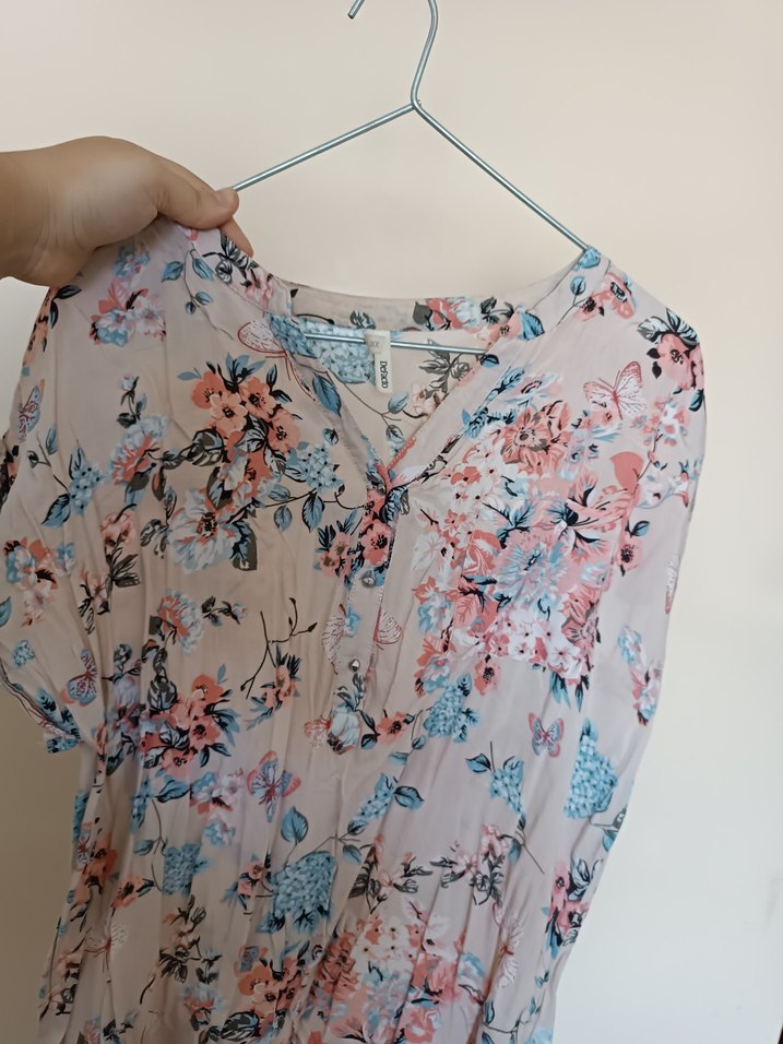 Bohem V Yaka Kısa Kollu Desenli  Bluz - Görsel 4