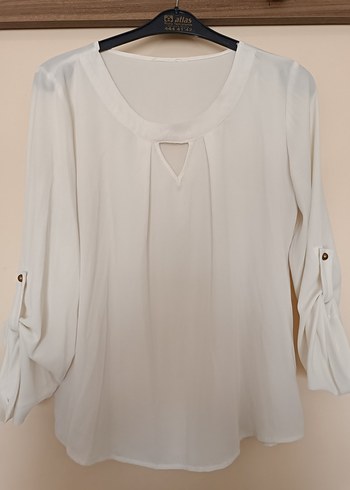 Kadın Beyaz V Yaka Uzun Kollu Gömlek - Görsel 2