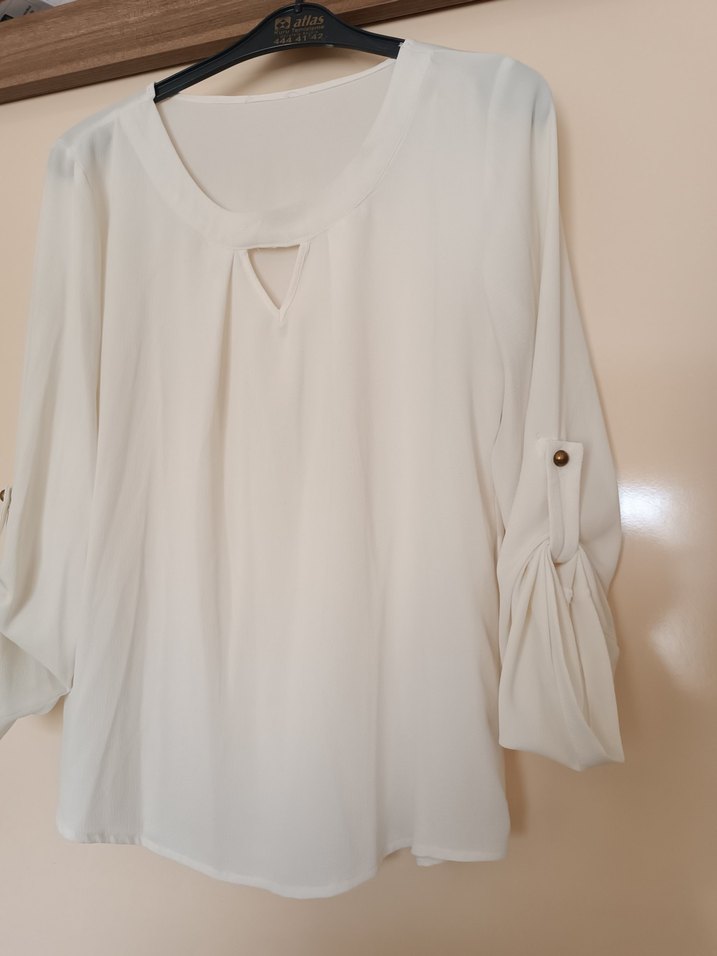 Kadın Beyaz V Yaka Uzun Kollu Gömlek - Görsel 3