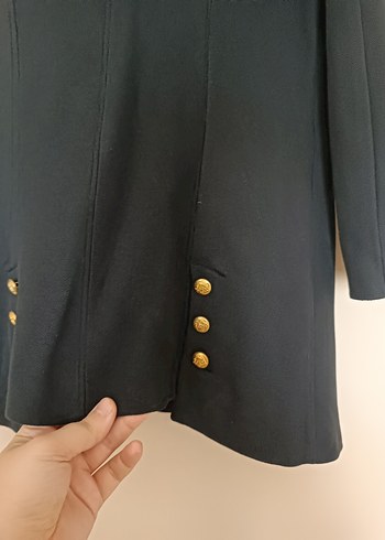 Kadın Siyah Düğmeli Midi Blazer Ceket - Görsel 5