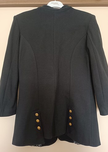 Kadın Siyah Düğmeli Midi Blazer Ceket - Görsel 4