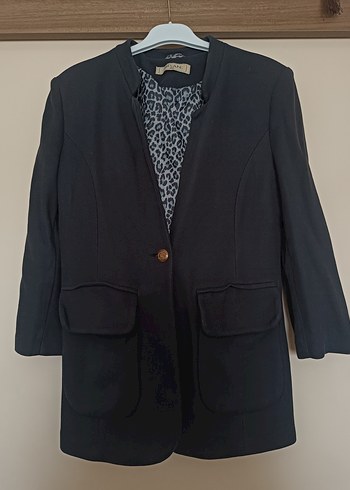 Kadın Siyah Düğmeli Midi Blazer Ceket