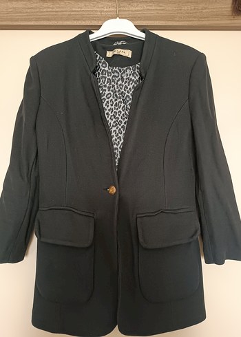 Kadın Siyah Düğmeli Midi Blazer Ceket - Görsel 2