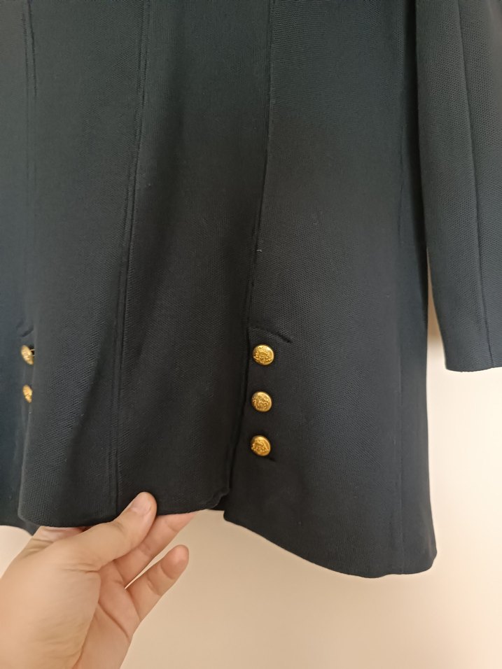 Kadın Siyah Düğmeli Midi Blazer Ceket - Görsel 5