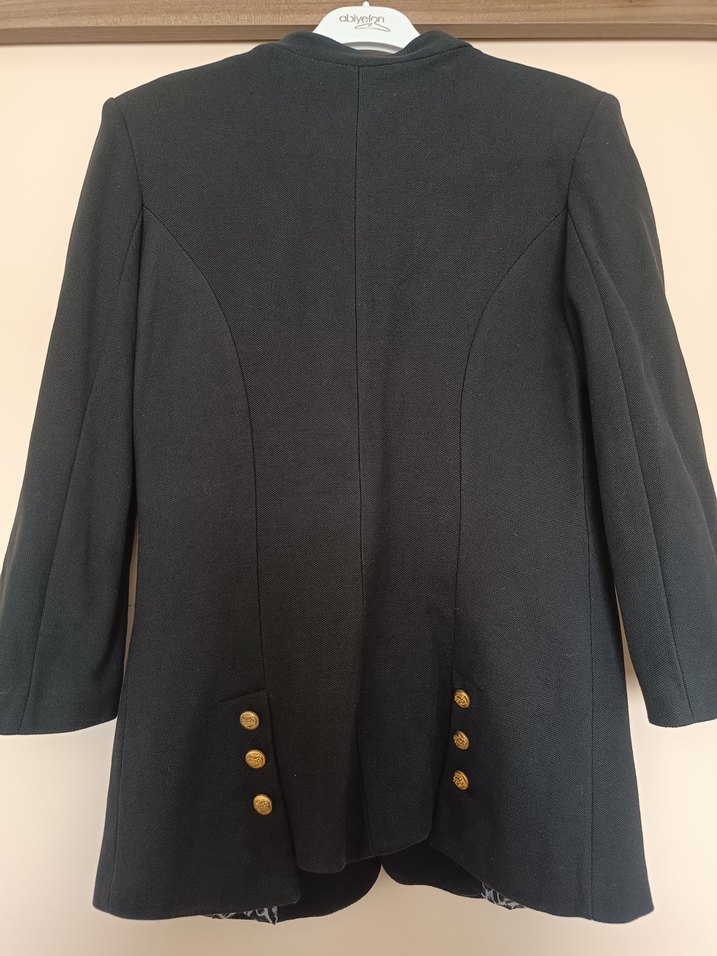 Kadın Siyah Düğmeli Midi Blazer Ceket - Görsel 4