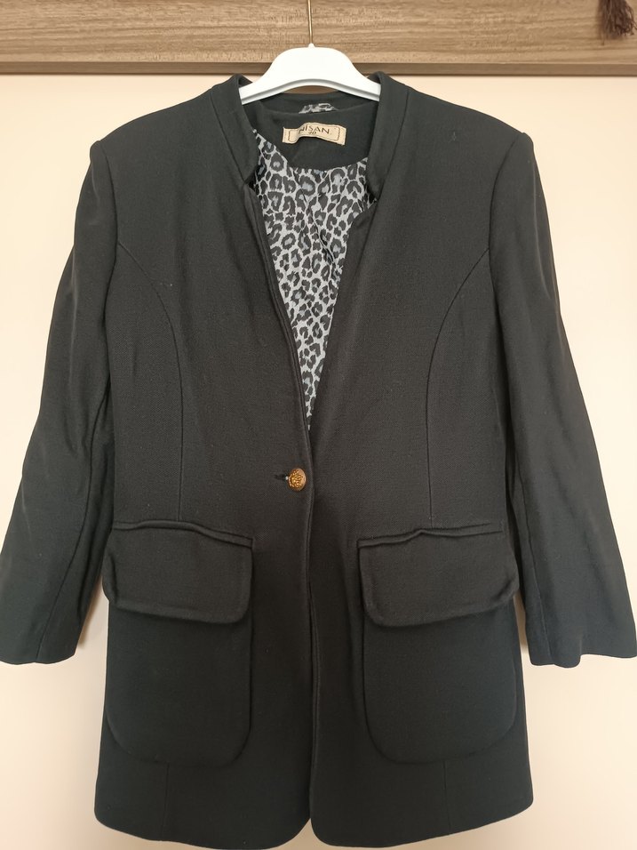 Kadın Siyah Düğmeli Midi Blazer Ceket - Görsel 2