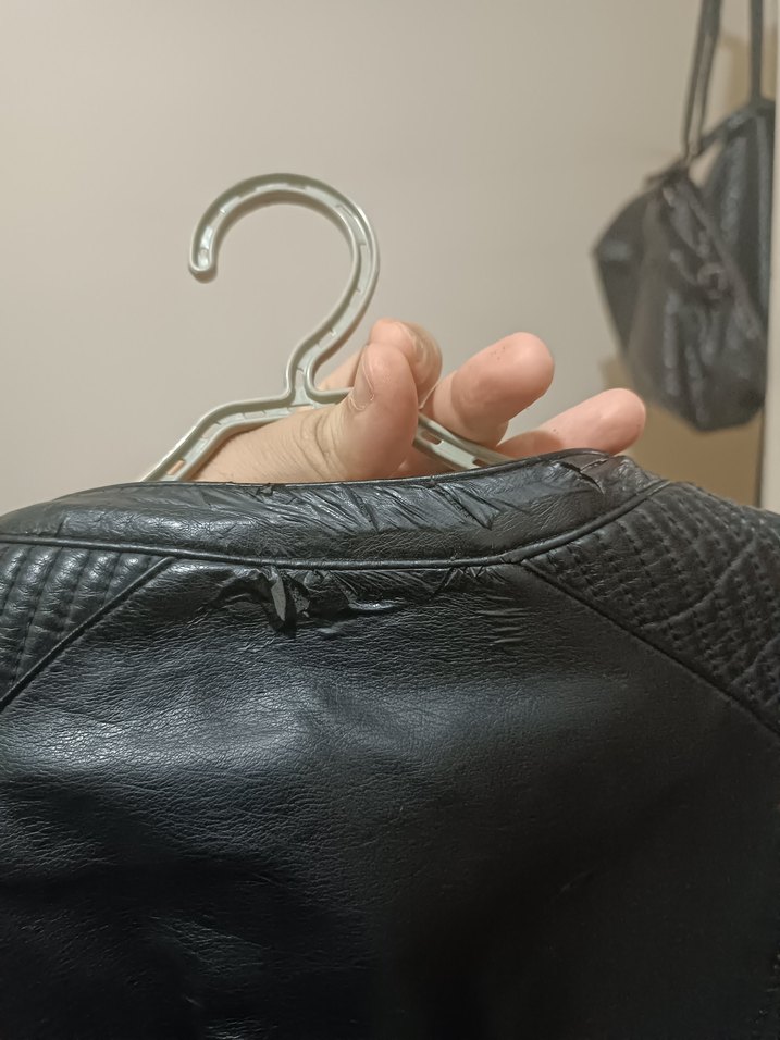 Siyah Mini Deri Biker Ceket - Görsel 4