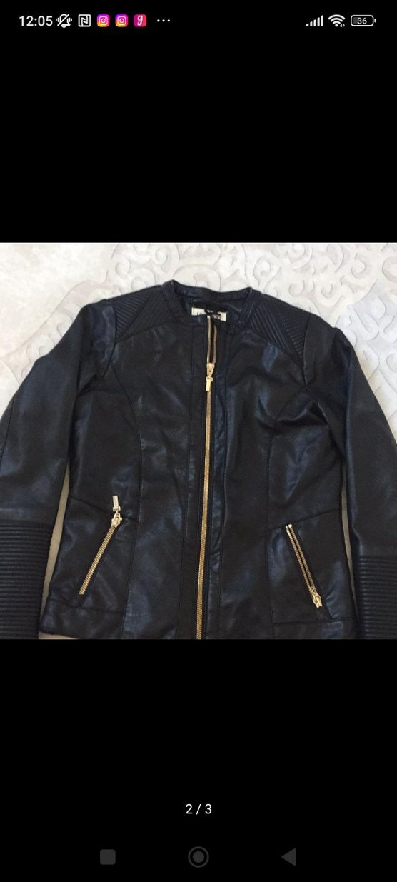 Siyah Mini Deri Biker Ceket - Görsel 2